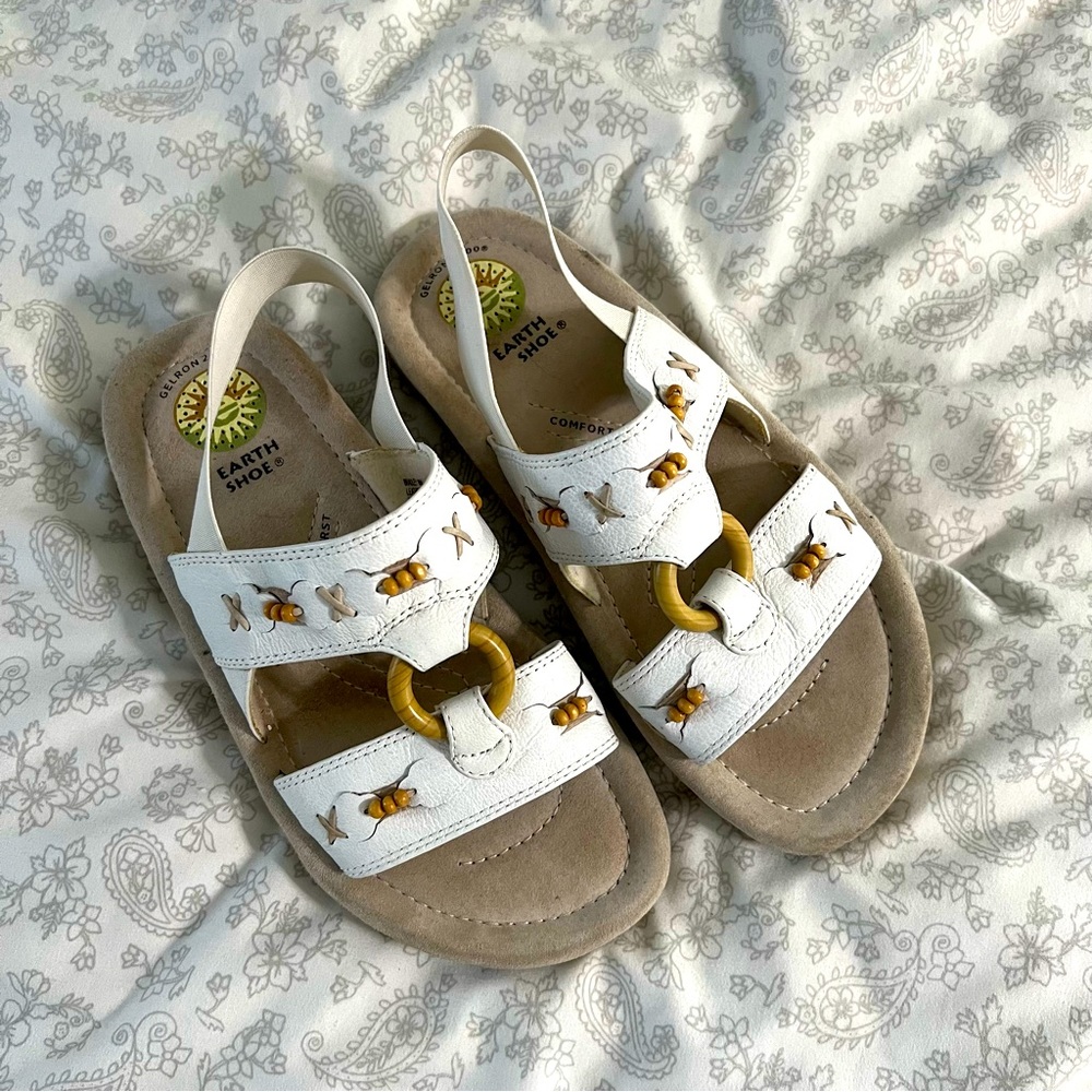 Vintage 90s Leather Boho Beaded Sandals